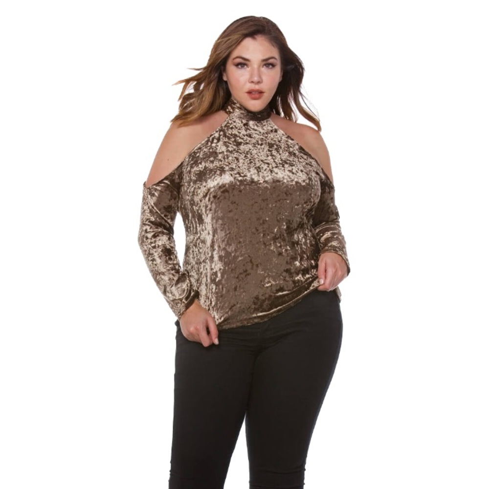 Carmin Crushed Velvet Off The Shoulder Cutout Top